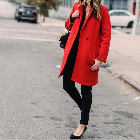 red boiled wool coat
